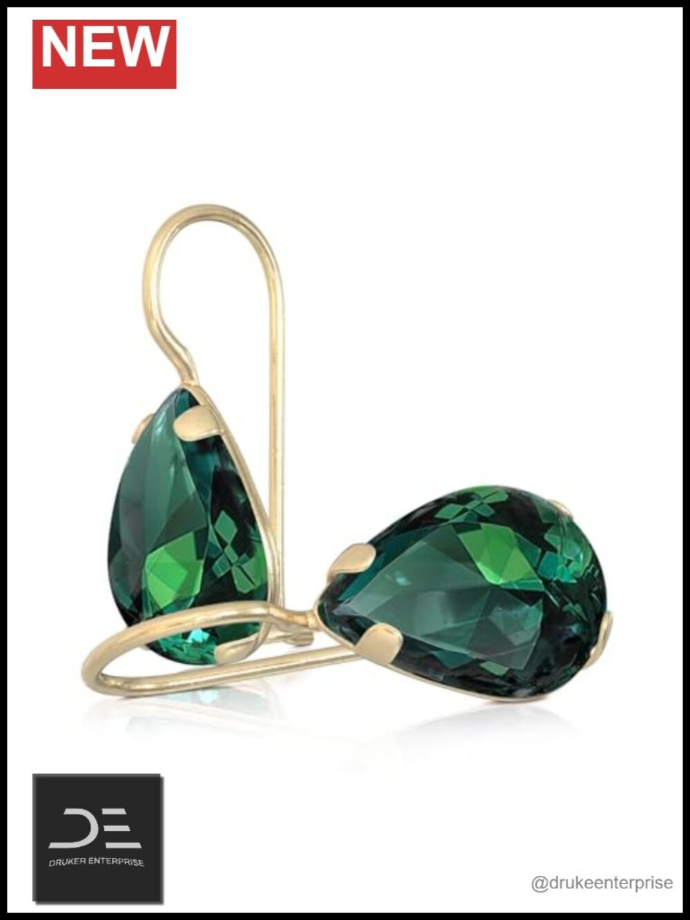 Gold Plated Teardrop Dangle Earrings 925 Sterling Silver Emerald Birthstone